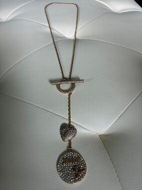 Dior Gold Crystal Heart and J'ADIOR Logo Lariat Necklace